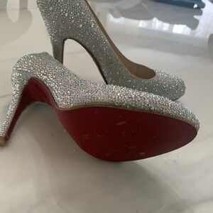Red bottoms 
Made in Italy
Crystal Embellished Women's High Heel Pumps - Silver